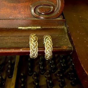 Vintage Sterling Silver Rope Braided Rustic Hoop Earrings